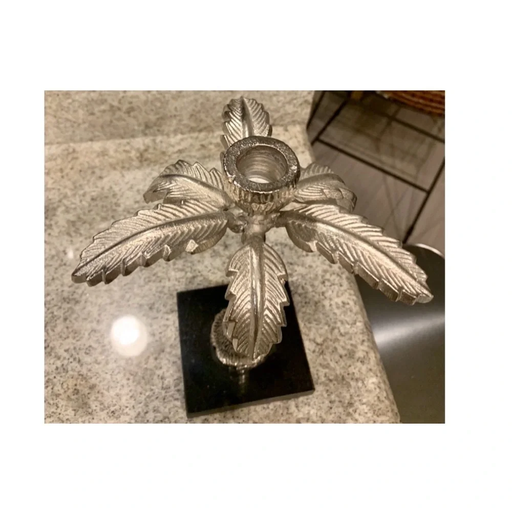 Pottery Barn Silver Palm Tree Candle Holders.